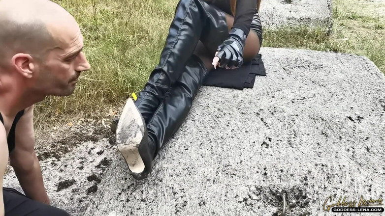 Goddess Lena: Suck my OTK boots!