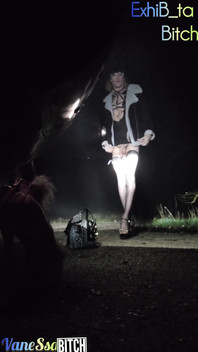 2 Transvestiten, Die Im Wald Angeboten Werden. Warten Auf Schöne Schwänze Auf Einem Parkplatz. Nachtshow