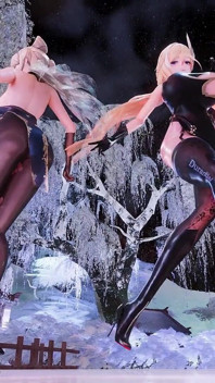 [mmd] Yolandel & Rita Chocolate Cream Double Striptease Black Silk Pantyhose Big Nipple Nipple Milk Chain Red Sole High Heels