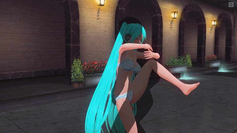 H3DC: Hentai 3D. Miku dalam pakaian renang dikongkek di tepi kolam