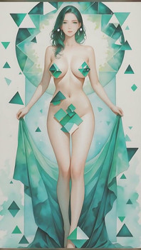 Nude Silhouette in Emerald Geometry