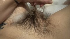 Hot Bath with Hot Hairy Bush Super Long Hair