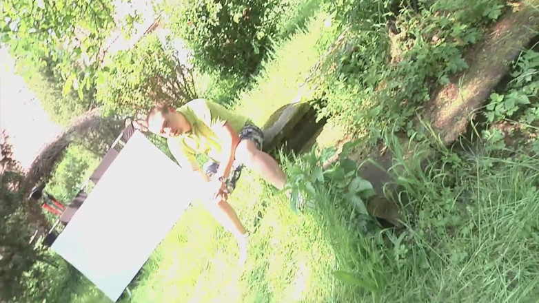 German amateur - 100% German hardcore videos: Tattooed brunette gets spitroasted at outdoor sex audition