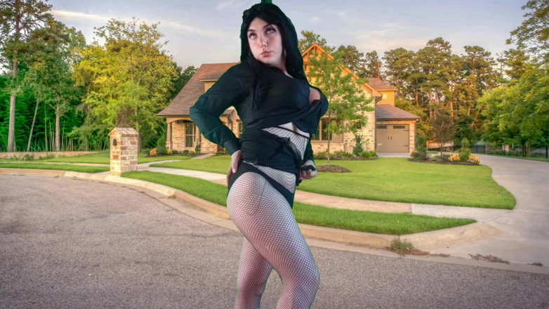 Kitty_Cross: 555 Femboy Outdoor Pretty Gothic Traveller in Front of Sweet...