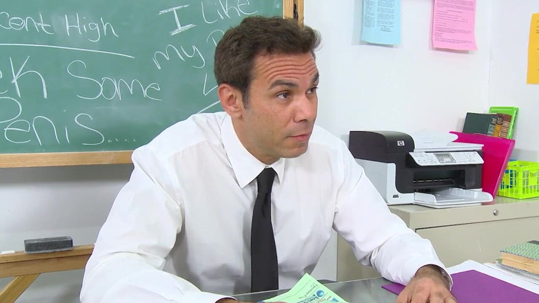 Innocent High: Big boobs babe sucks teachers cock to get extra credit