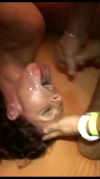 Slutty redhead dedicates all her eager holes to multiple cocks in a group