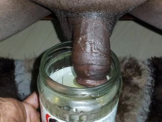 Sissy Bisexual: Small Penis Pee on Bottle of Glass