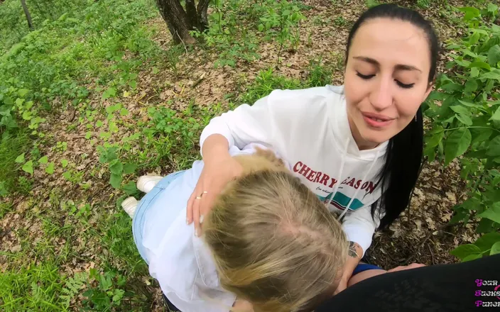 YSP Studio: Two girlfriends suck cock in the woods - POV