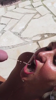 Blonde Shorthaired Babe Pisses Guy in Mouth and Then He Punished Her by Pissing in Her Mouth