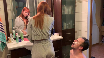 Petite Princesses Femdom: Redhead girl brushes her teeth and spits in slave's mouth -...