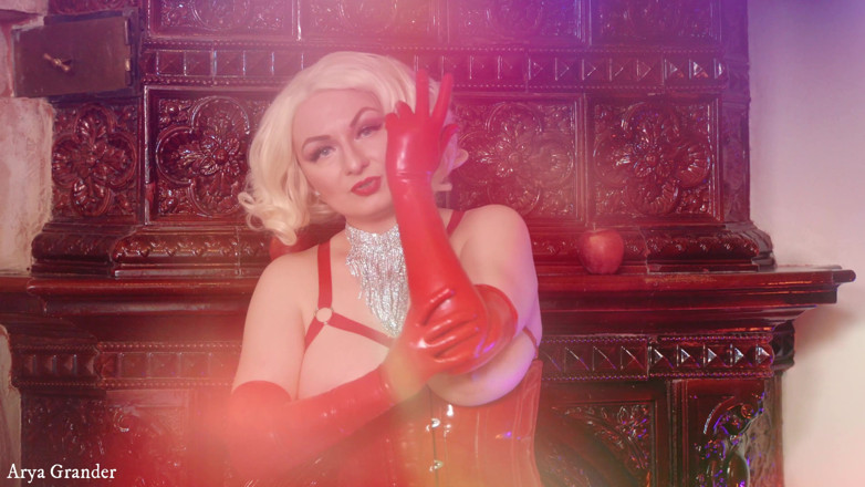 Arya Grander: Long opera red latex rubber gloves wearing, sexy pin up...