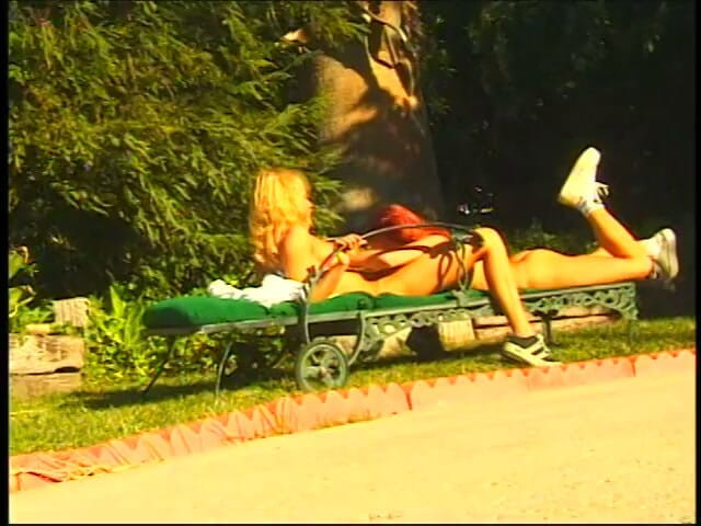 Girl on Girl: Nice Boobs Honey Duo Outside Sucking Cunt and Dildo Fucking