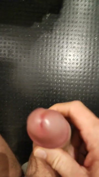 Moaning as I Squirt My White, and Thick Cum All Over the Floor with My Thick, Shaved, Cock