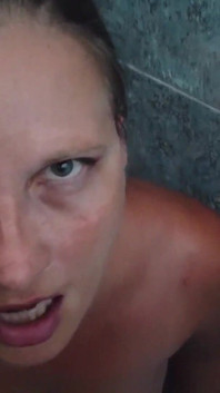 Pregnant Brunette Gets Pissed on Her Oiled Tits