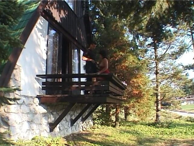 Lucky Cooch: Sexy brunette blows guys cock outdoors and gets plowed indoors