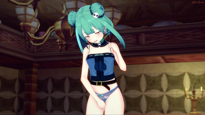 Hentai Smash: Rushia抚摸她的阴户直到高潮