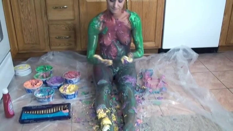 Solo Sensations: Sexy housewife gets naked and paints her body