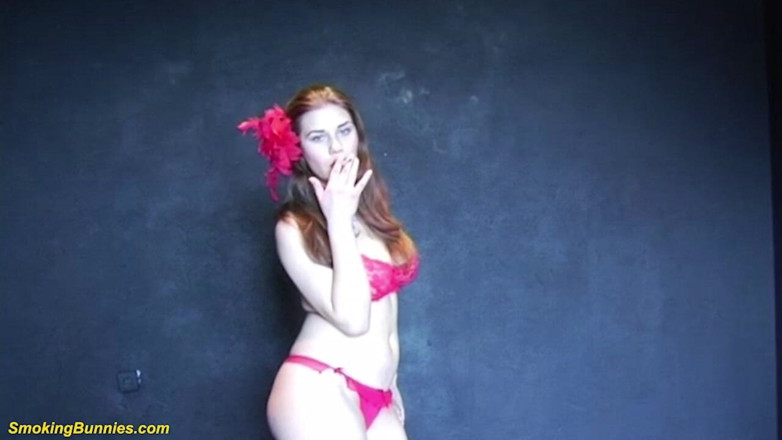 Smoking Bunnies: Sexy redhead big boob teen smoking cigarette