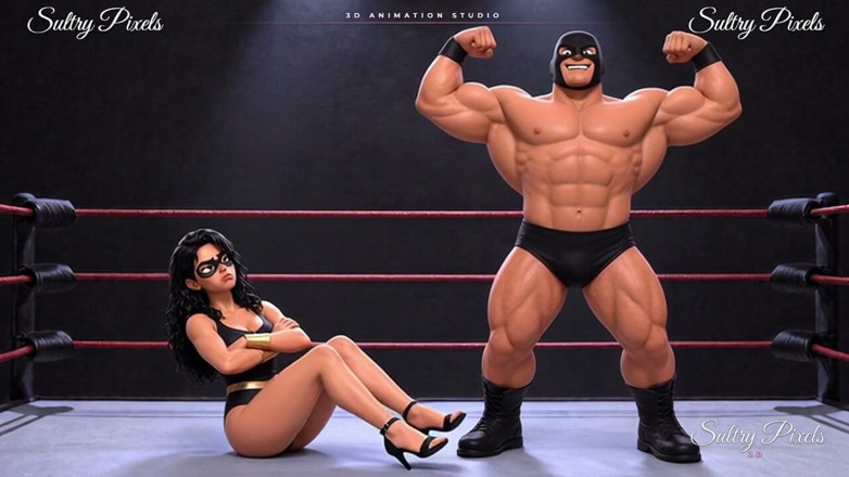 Sultry Pixels 3D: Une super-héroïne masquée en talons ceinture se fait prendre dans...