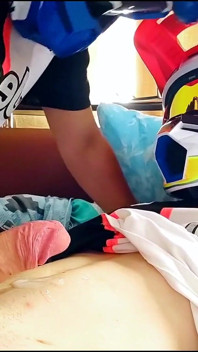 Two Guys in Helmets Jerk off and Cum