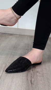 Shoe Collection Pointed-toe Sequin Flat Mules - Dame Olga (4k) (643)