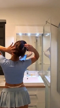 Petite Beauty Hot Brunette Babe in Shortest Miniskirt Takes Her Panties off to Flash Her Tight Pussy and Naked Ass