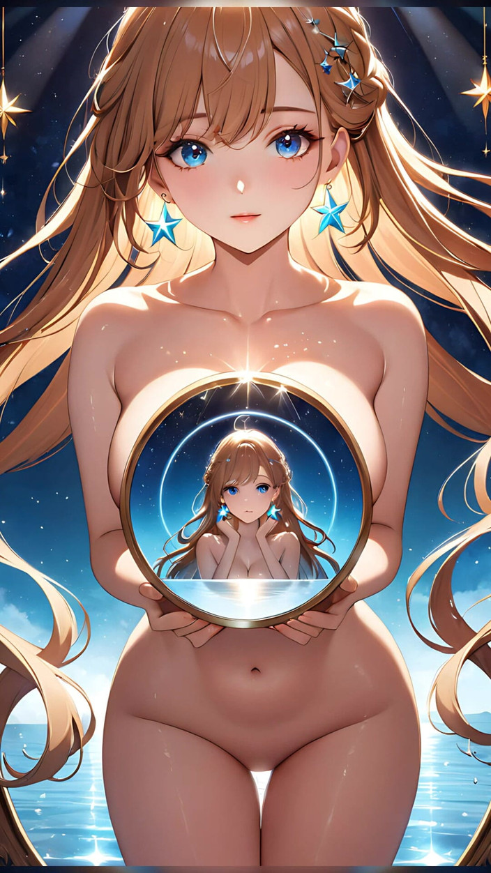 LustRender: Reflexii Starlit - Fată Ai care ține o oglindă magică