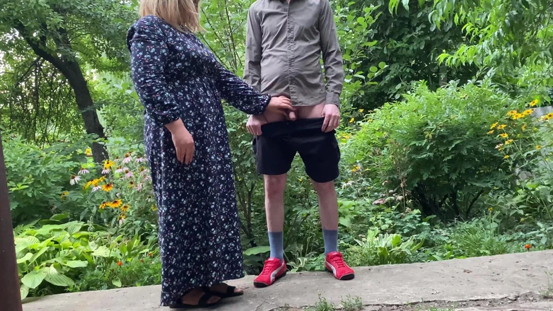 OurFetishLife: Stepmom MILF helps her stepson pee outside and pee standing...