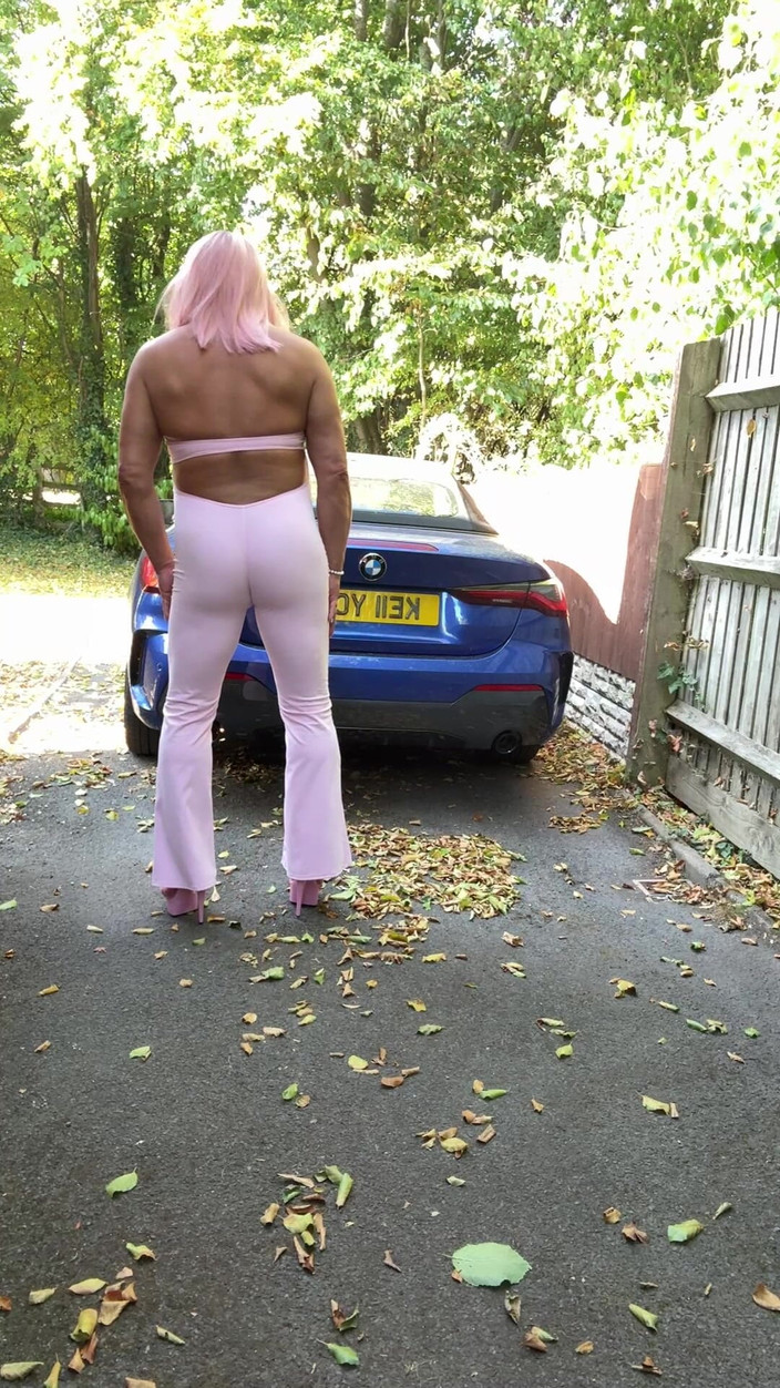 Kellycd2022: Crossdresser Kellycd2022 in Pink Jumpsuit and Heels
