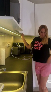 Hot Sexy College Girl in Shortest Short Shorts Ever to Flash Her Naked Ass and Tight Meaty Pussy in the Kitchen