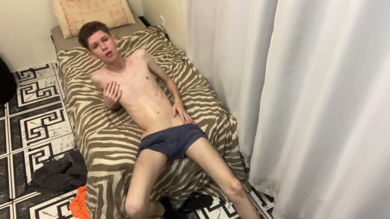 Kedoimath: Skinny Twink Pumps Cock in Dim Bathroom Light