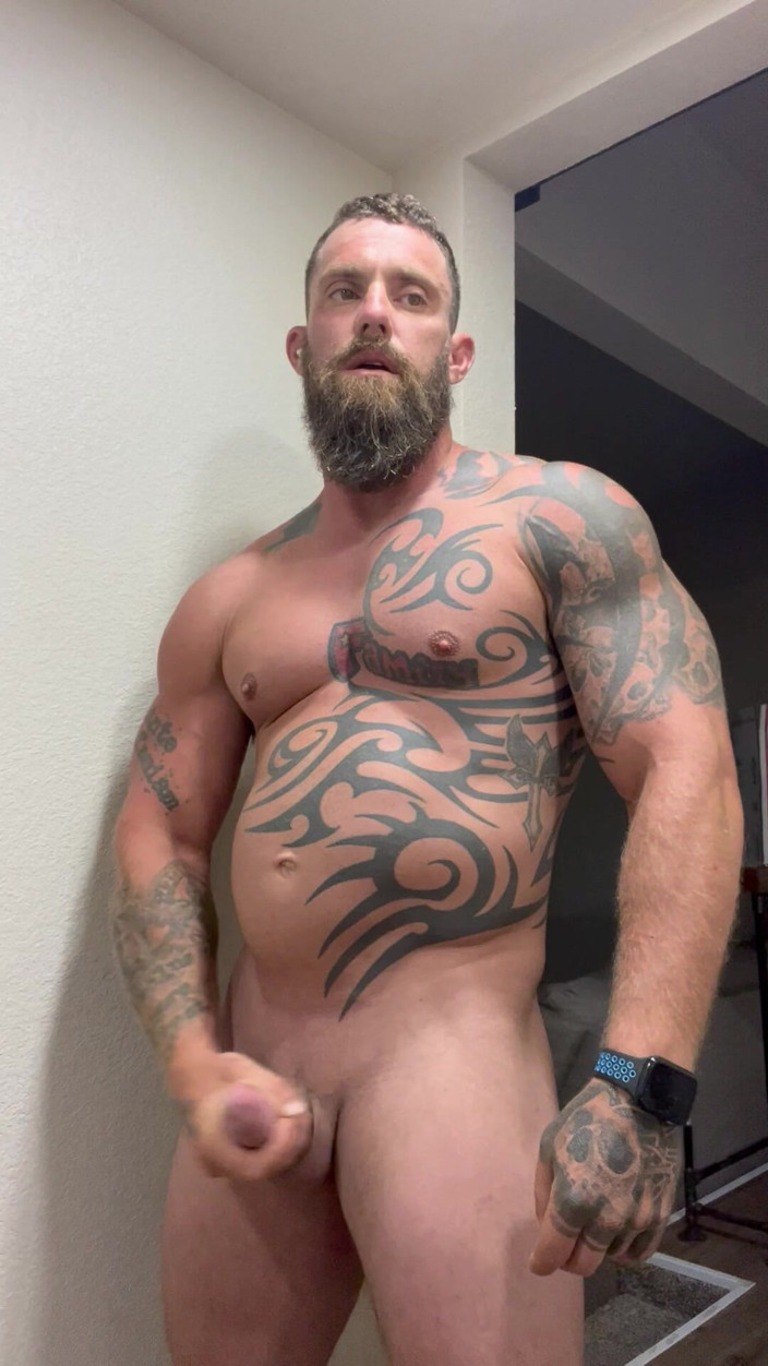 Viking solo: Tattooed Viking Flexes While Stroking for You