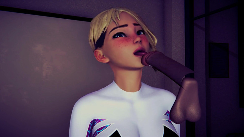 Waifu club 3D: Gwen liże głowę kutasa, aż skończysz