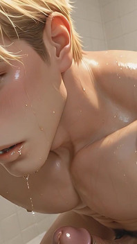 This Athletic Blonde Guy Stroking in the Bathroom at Night Will Drive You Wild