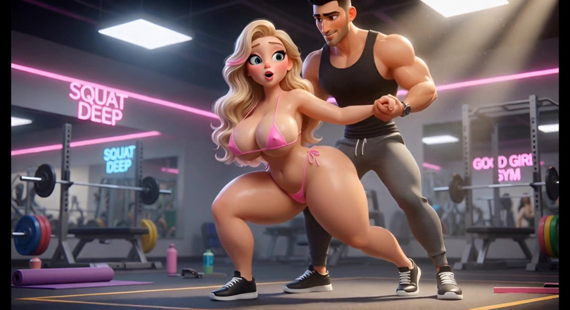 Stories&Anime: Topless blonde gymslet gehoorzame trainingstraining