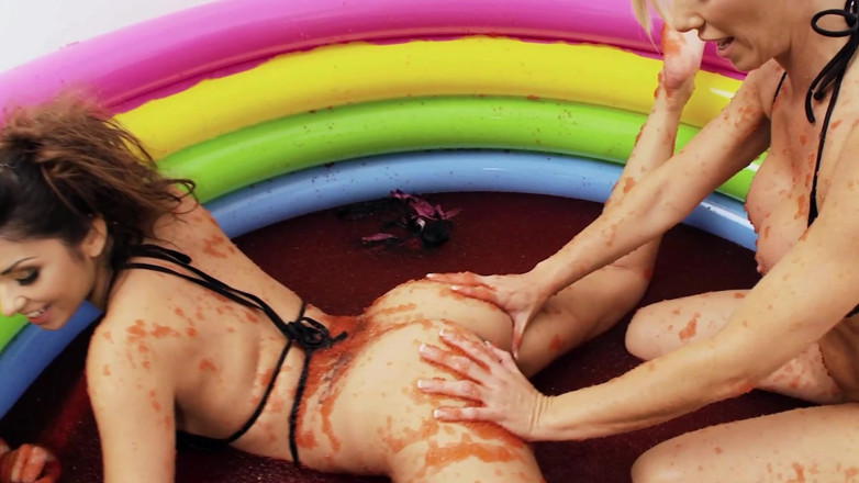 SEXUAL SIN: Lesb Pool_scene_2_lesbian MILF Couple in Bikinis Enjoy a Jelly Pool