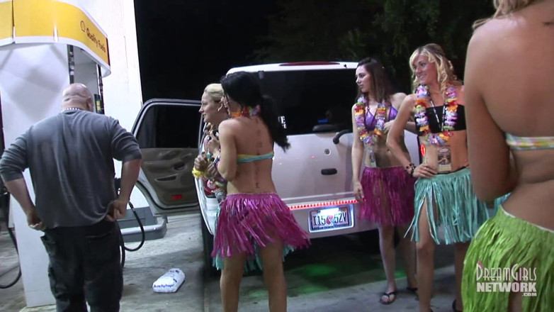 Dream Girls: Party girls dressed for Luau get naked in limo