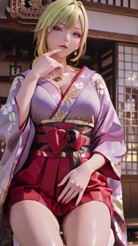 Blonde Goddess in the Japanese Corridor, Lazy Gazes, Hand on Hips, Sunlight Drenching Her Skin