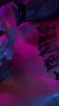 Hot Tattooed Twink Jerking His Big Uncut Cock with Oil and Shooting His Cum
