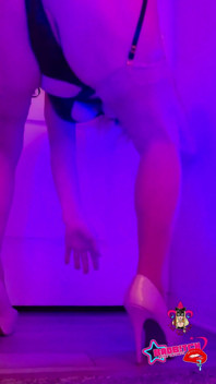 Kat-licious Dances Sensually in Black & Tan Teddy, Garter Belt & Thigh-high Hoes