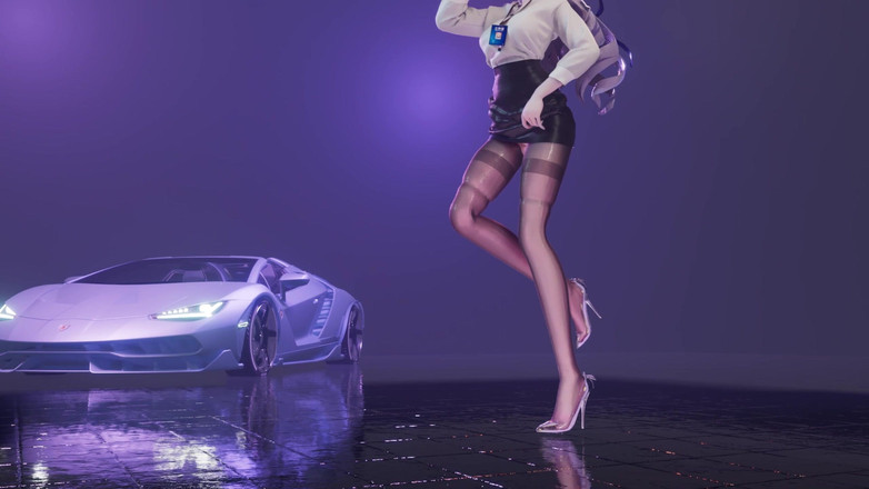 MikuMotion: すみません;原神;ブローニャ;オフィスレディ制服;ペンシルスカート;クロッチレスの黒いストッキング;エロティック・タトゥー