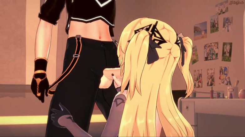 Hentai Smash: Fischl liebt es, schwanz zu lutschen, macht 69, bis sie sperma...