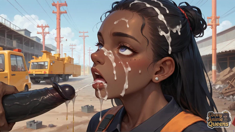 Ebony Anime Queens: Okouzlující černá bohyně s doplňky na vlasy s tlačítkem Potěšení Sizzles...
