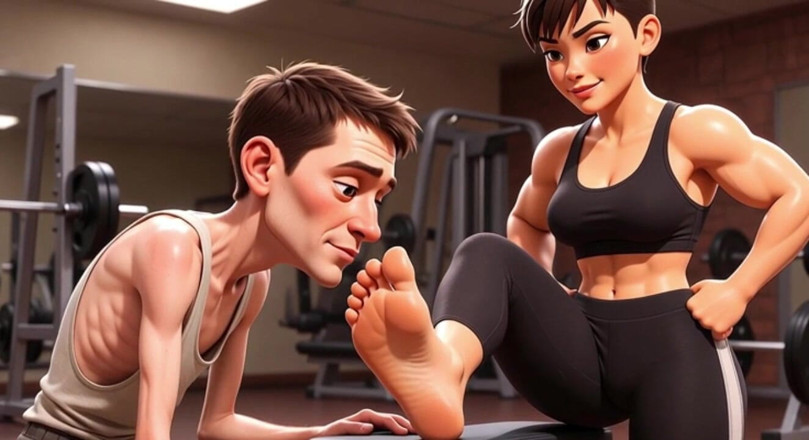 YOUR BEST FANTASY: สาวกล้ามแข็งแรงทําให้ทาสตัวผอมเลียเท้า