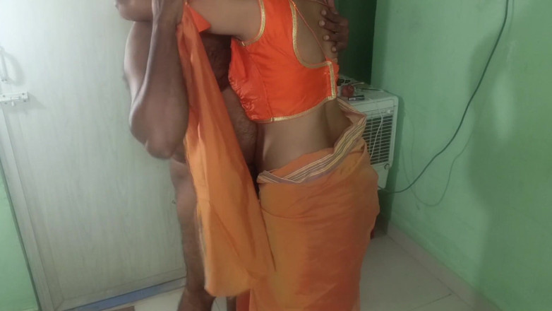 Wonder: Married Glamour Women Orange Saree Standing Position Romance