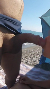French MILF Blowjob Amateur on Nude Beach Public to Stranger with Cumshot - Misscreamy