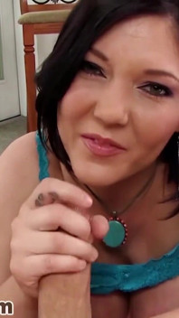 Sweet BBW brunette MILF Claire Dames tattooed pov deepthroat blowjob & cum swallow on floor
