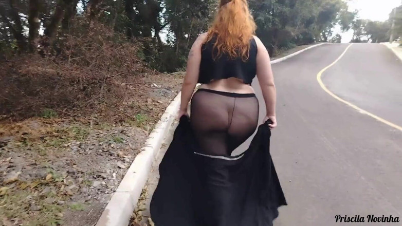 Priscila: My Stepmother in Transparent Pants Without Panties Showing off on...