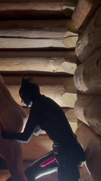 Dark Pegging on the Stairs with a Pink Dildo