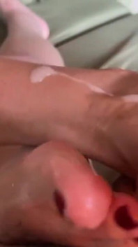 MILF Granny Rubs Cum All Over Her Feet